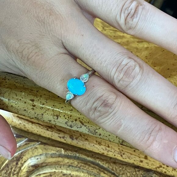 Sleeping Beauty Turquoise Ethiopian Opal Sterling Silver Ring Size 8 - Picture 4 of 10